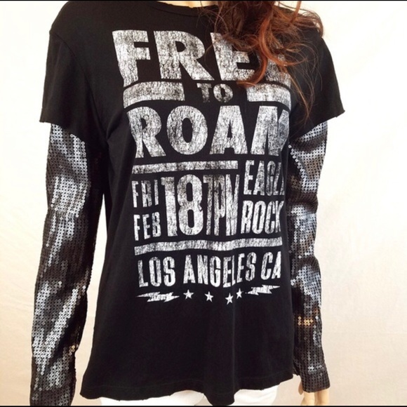 Free People Free to Roam Retro Sequin T-shirt NWT - Picture 1 of 5